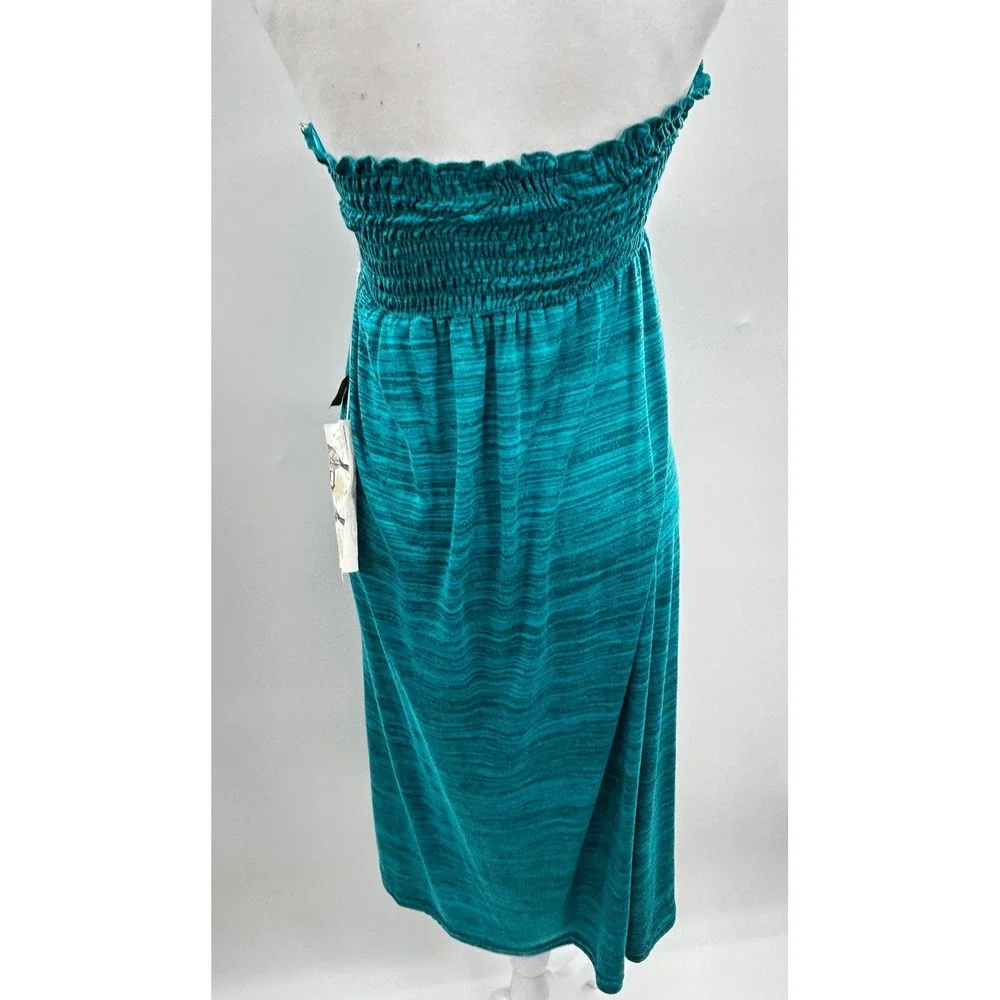 Element Womens Teal Green Space Dye Smocked Strapless Maxi Dress Skirt Medium